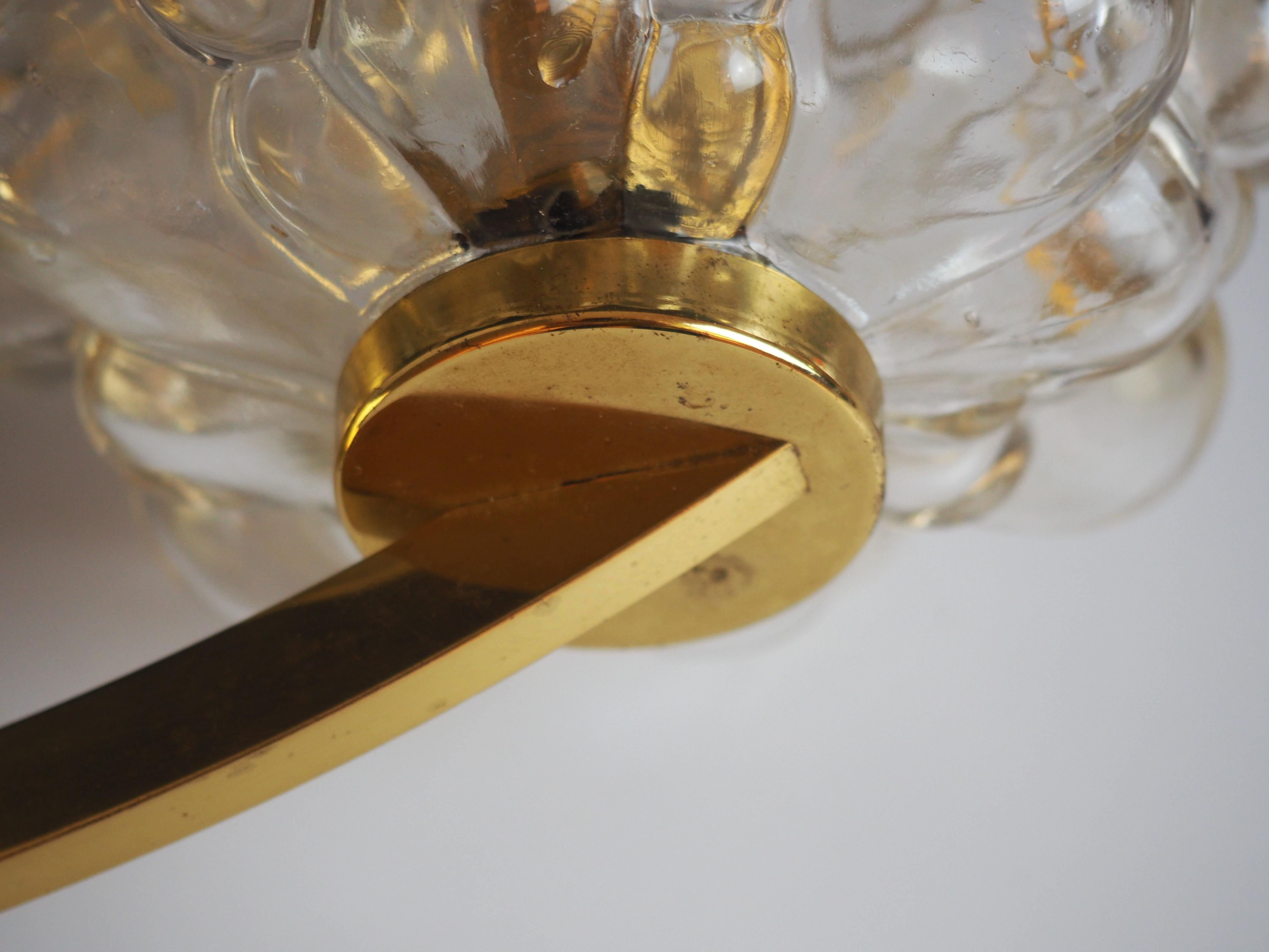 German Single Bubble Glass and Brass Wall Sconce by H.Tynell for Limburg, circa 1960s