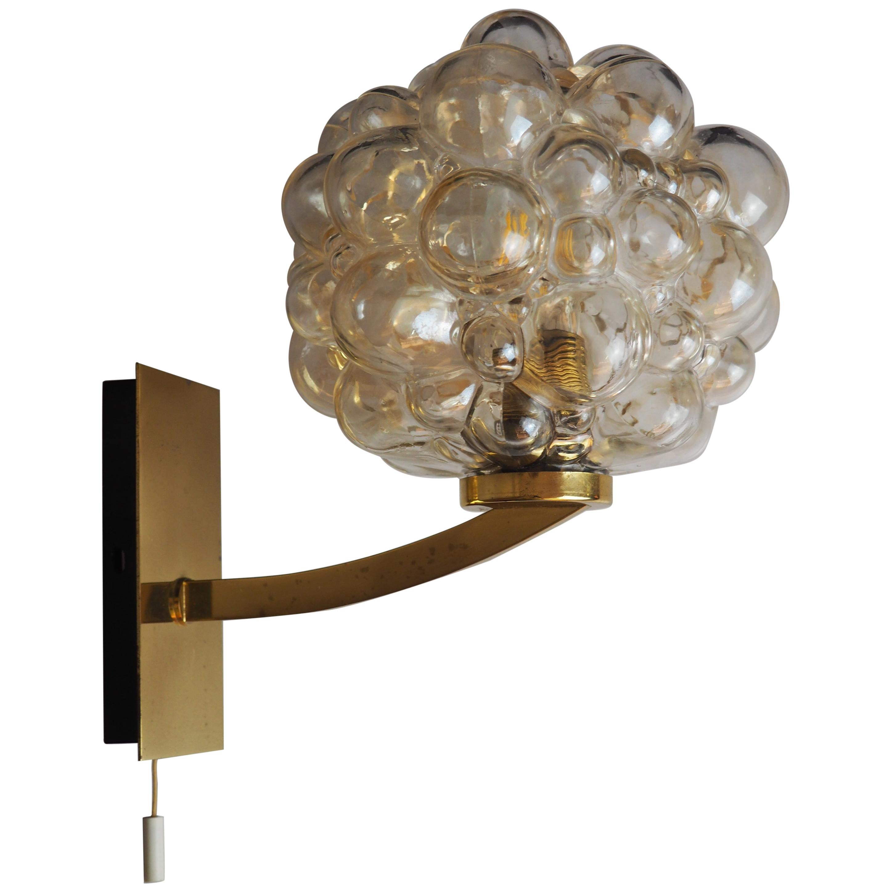 Single Bubble Glass and Brass Wall Sconce by H.Tynell for Limburg, circa 1960s