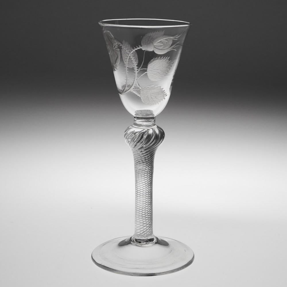 Single Bud Jacobite Engraved Composite Stem Wine Glass Engraver E, circa 1750

Additional Information:
Period: George II / George III
Origin: England
Colour: Clear
Bowl: Round funnel - engraved with flowering rose and one closed bud