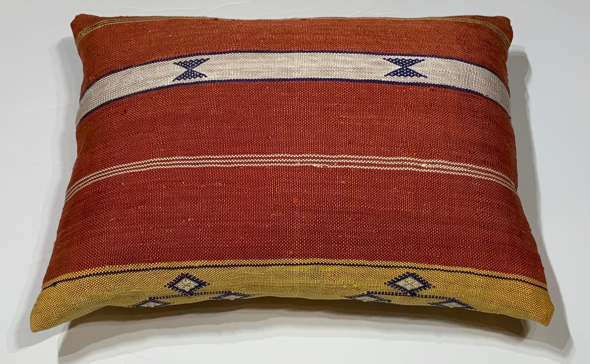 Beautiful pillow made of handwoven flat-weave textile on both side, with multi colors geometric motifs on a fresh new insert.