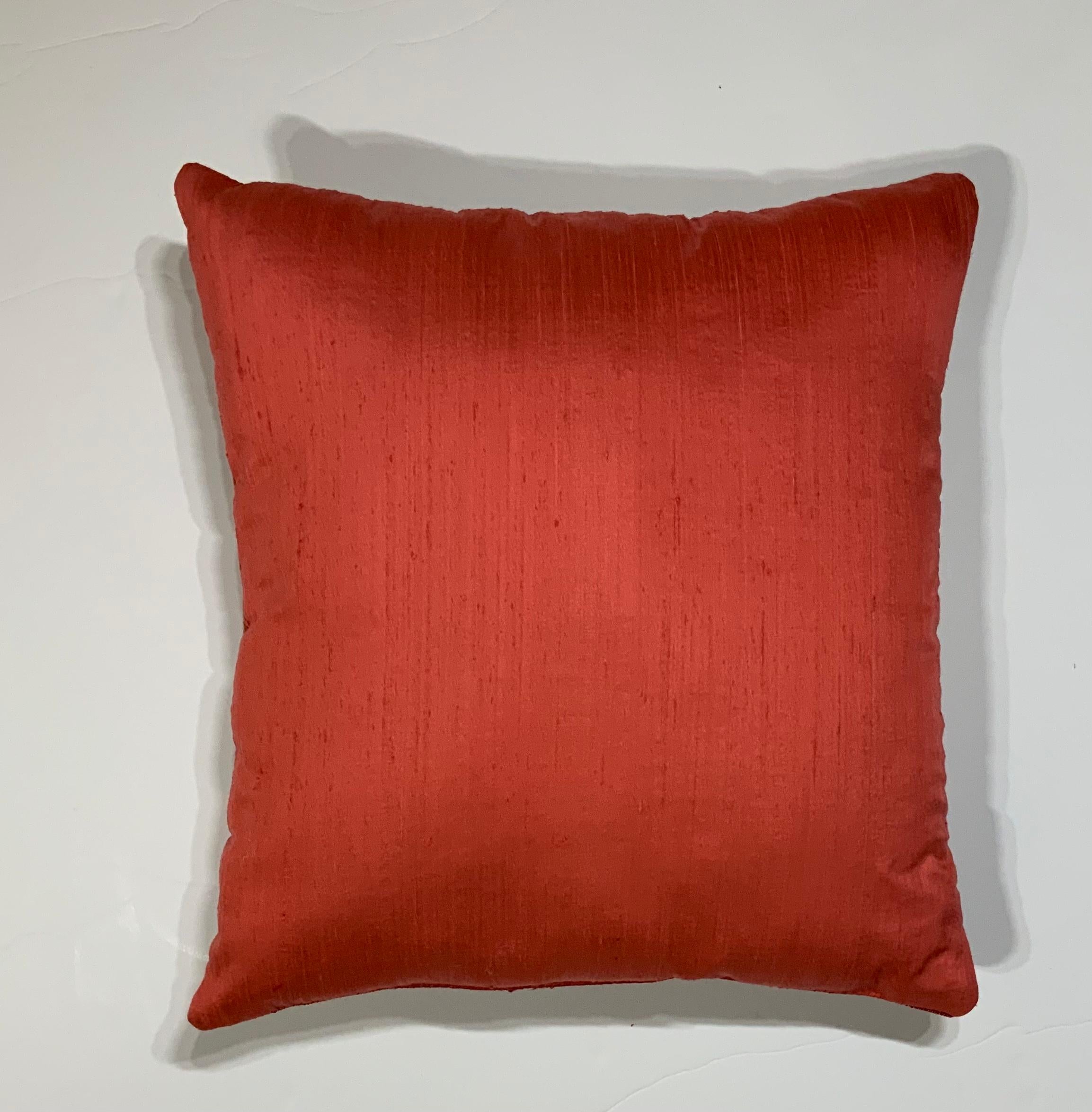 Hand-Woven Single Cactus Silk Red Pillow For Sale