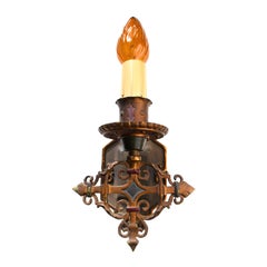 Single Candle Polychrome Brass Tudor Sconce