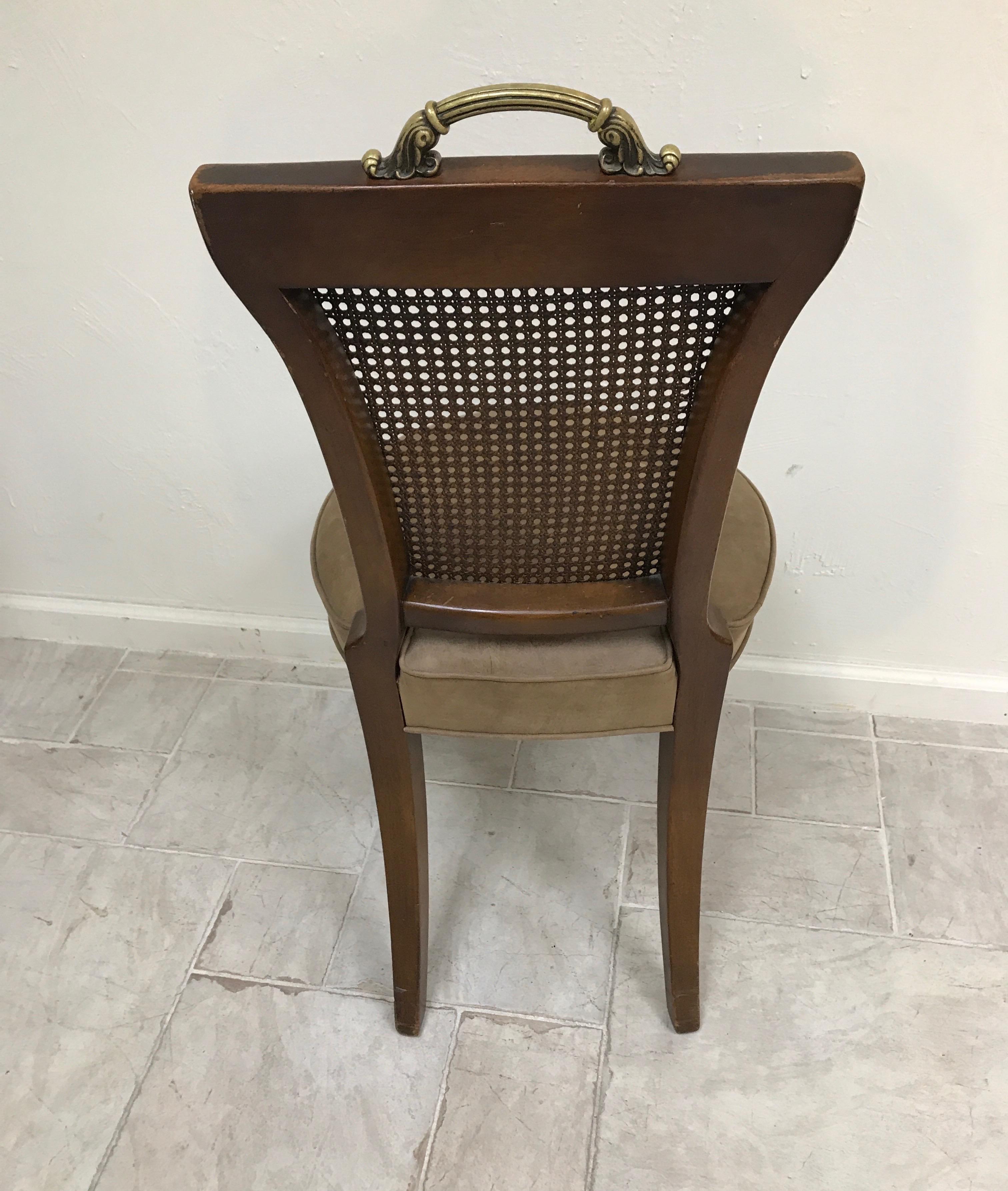 Single Cane Back Desk Chair with Brown Leather Seat In Good Condition For Sale In West Palm Beach, FL