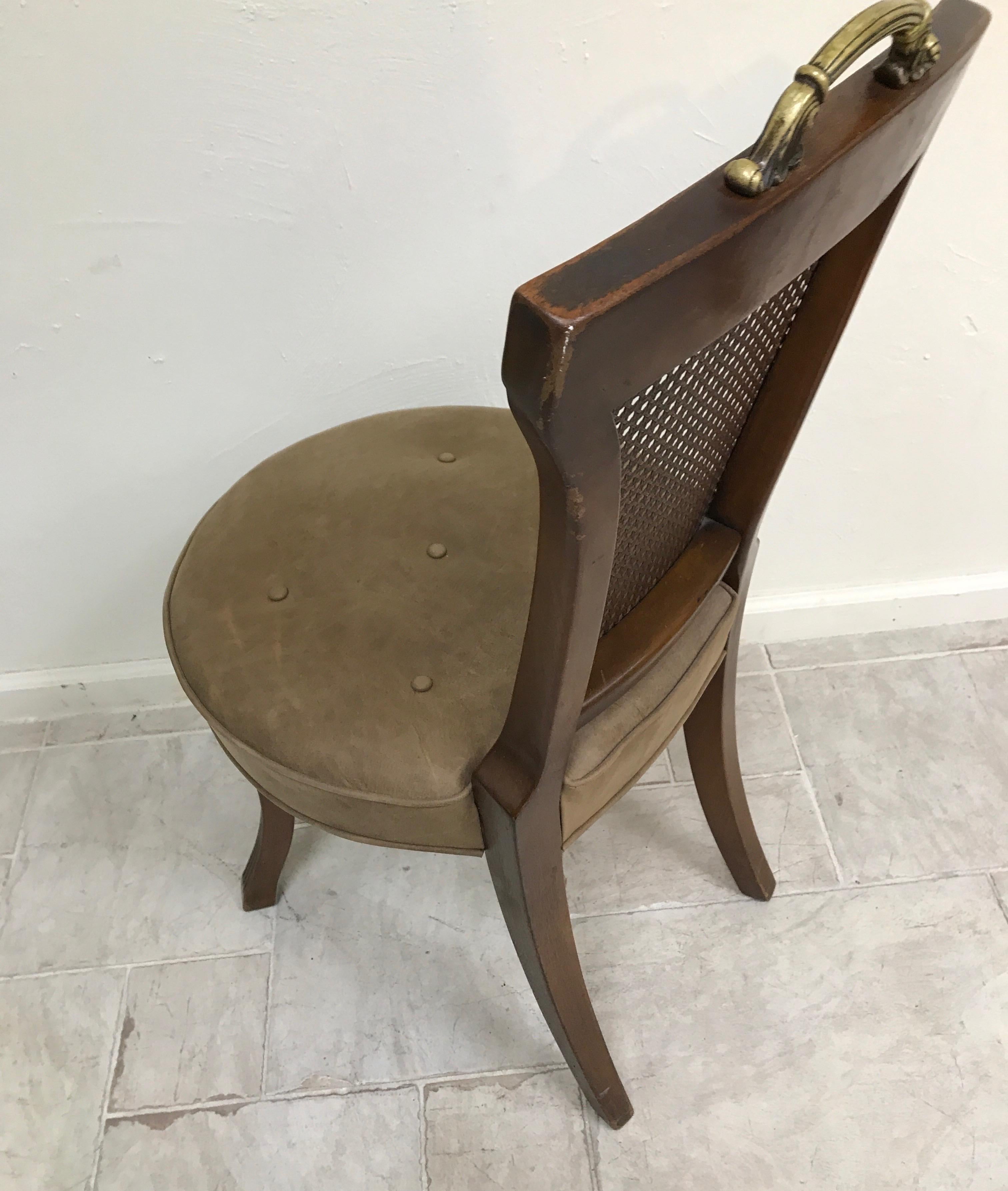 20th Century Single Cane Back Desk Chair with Brown Leather Seat For Sale