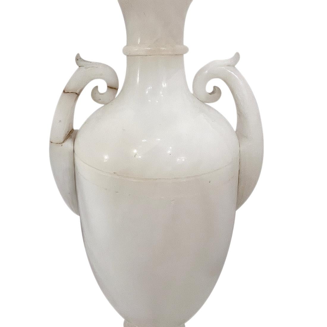 Italian Single Carved Alabaster Table Lamp For Sale