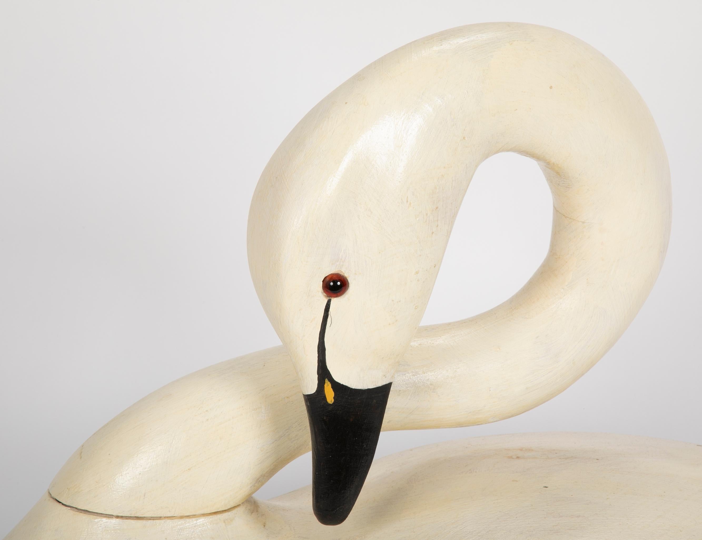Single carved and painted wood swan, circa 1970s.