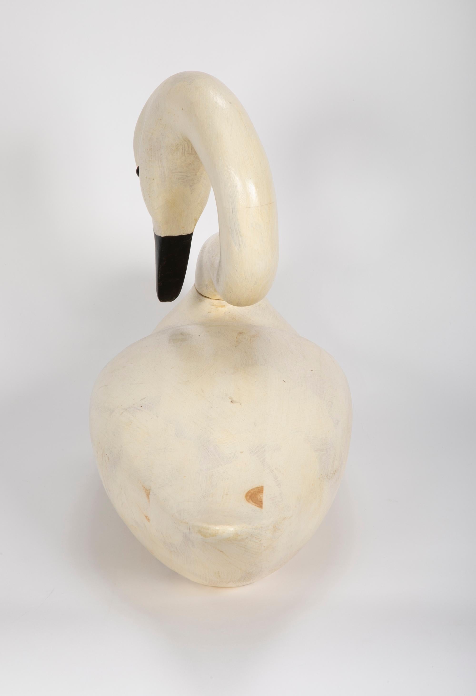 Rustic Single Carved and Painted Wood Swan For Sale