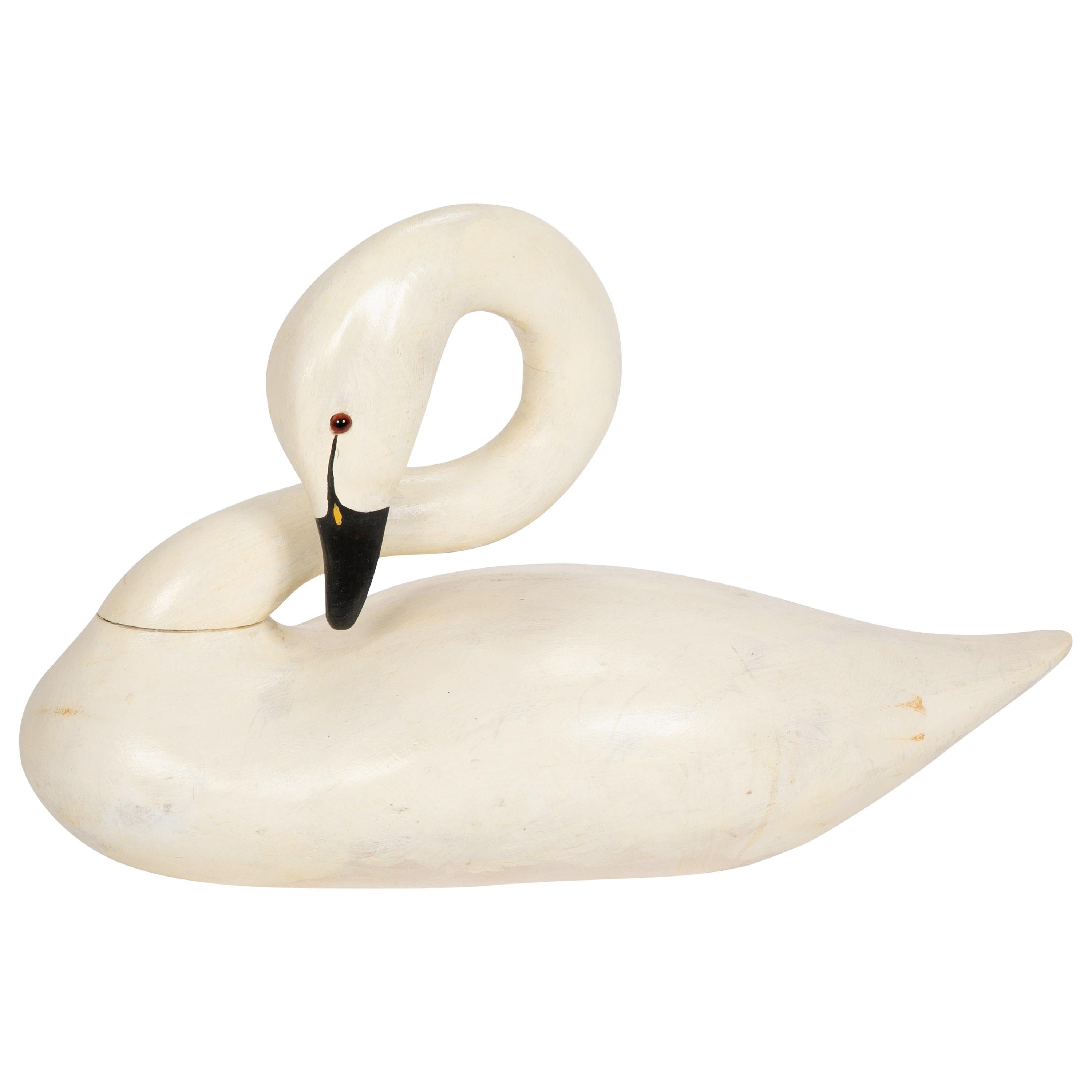 Single Carved and Painted Wood Swan For Sale