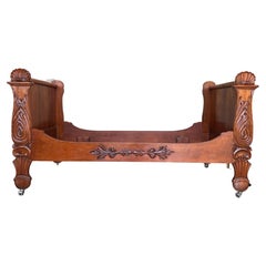 Antique Single Carved Boat Bed Louis-Philippe in Mahogany, Circa 1840