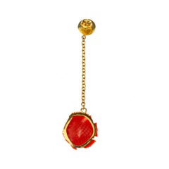 Single Carved Coral 18 Karat Gold Earrings