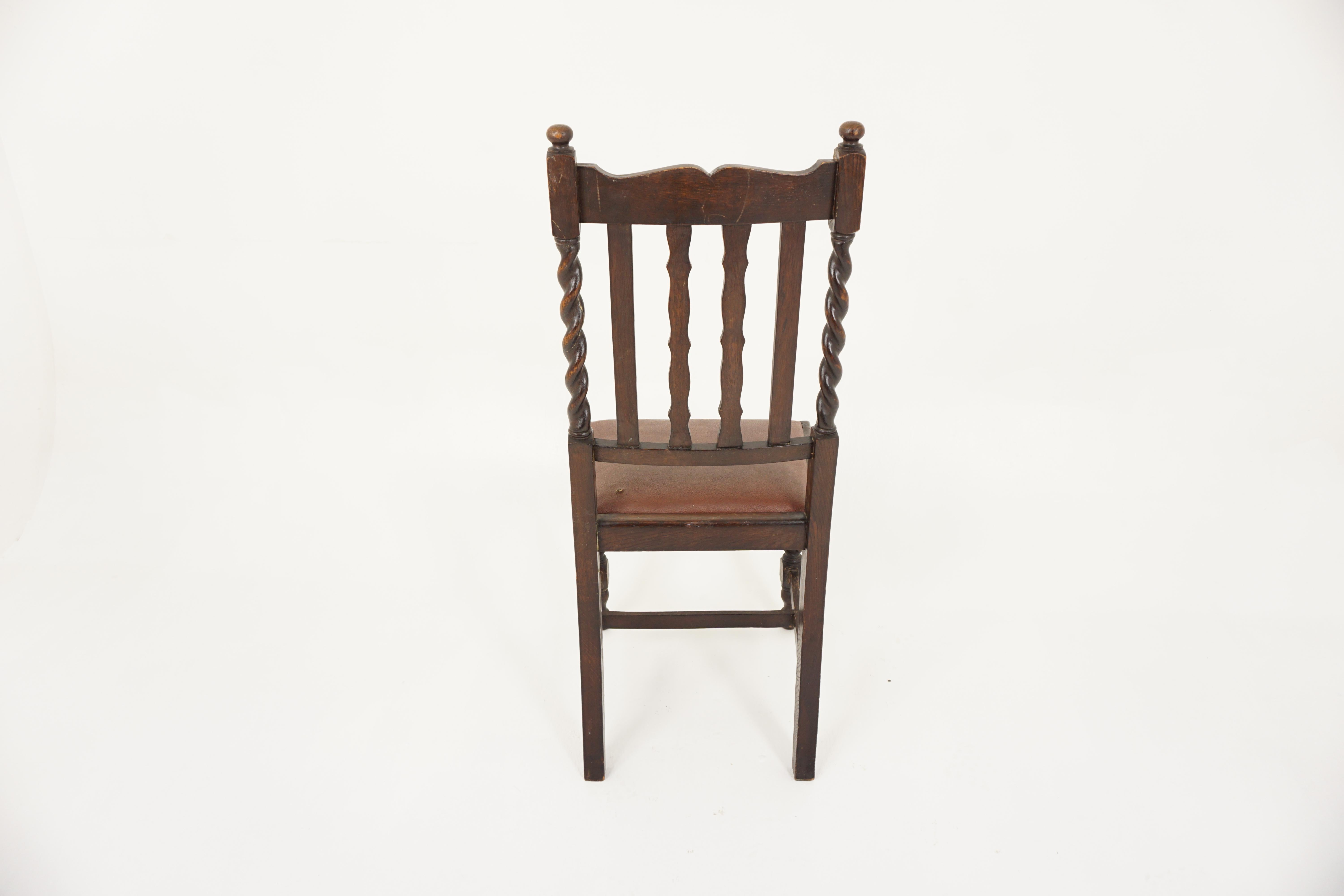 Single Carved Oak Barley Twist Dining Chair, Scotland 1920, H007 5