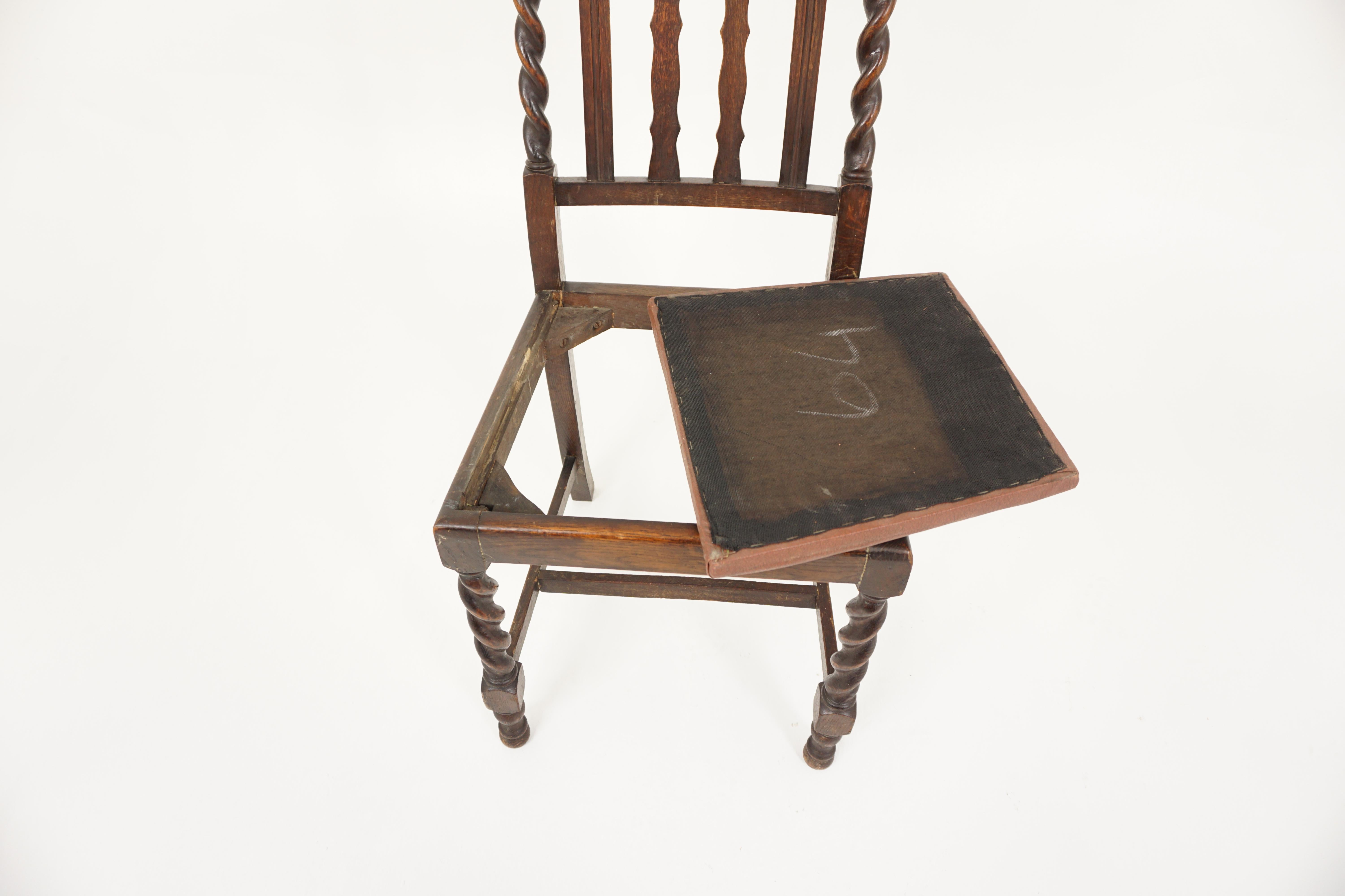 Single Carved Oak Barley Twist Dining Chair, Scotland 1920, H007 6