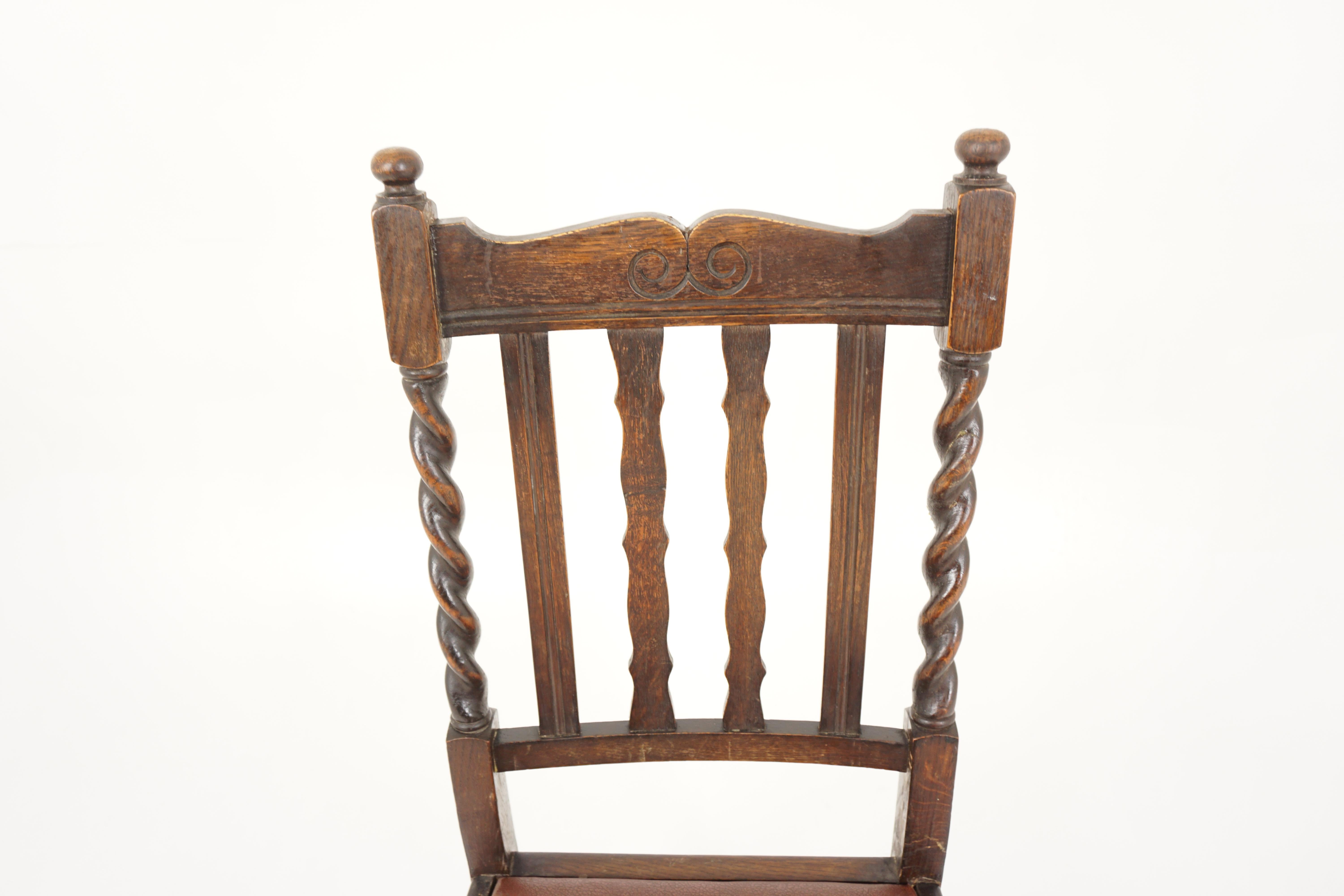 Single Carved Oak Barley Twist Dining Chair, Scotland 1920, H007 In Good Condition In Vancouver, BC