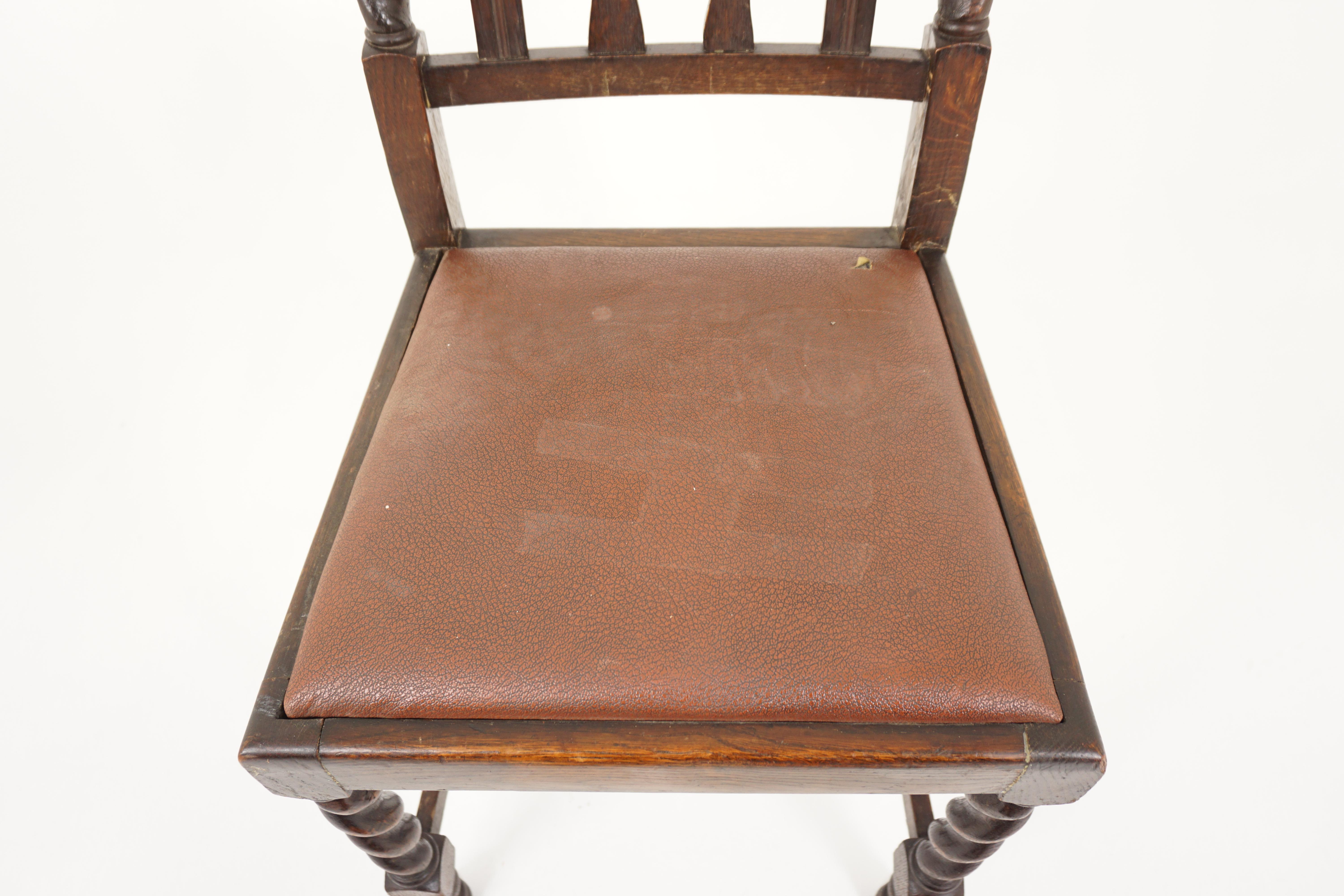 Early 20th Century Single Carved Oak Barley Twist Dining Chair, Scotland 1920, H007