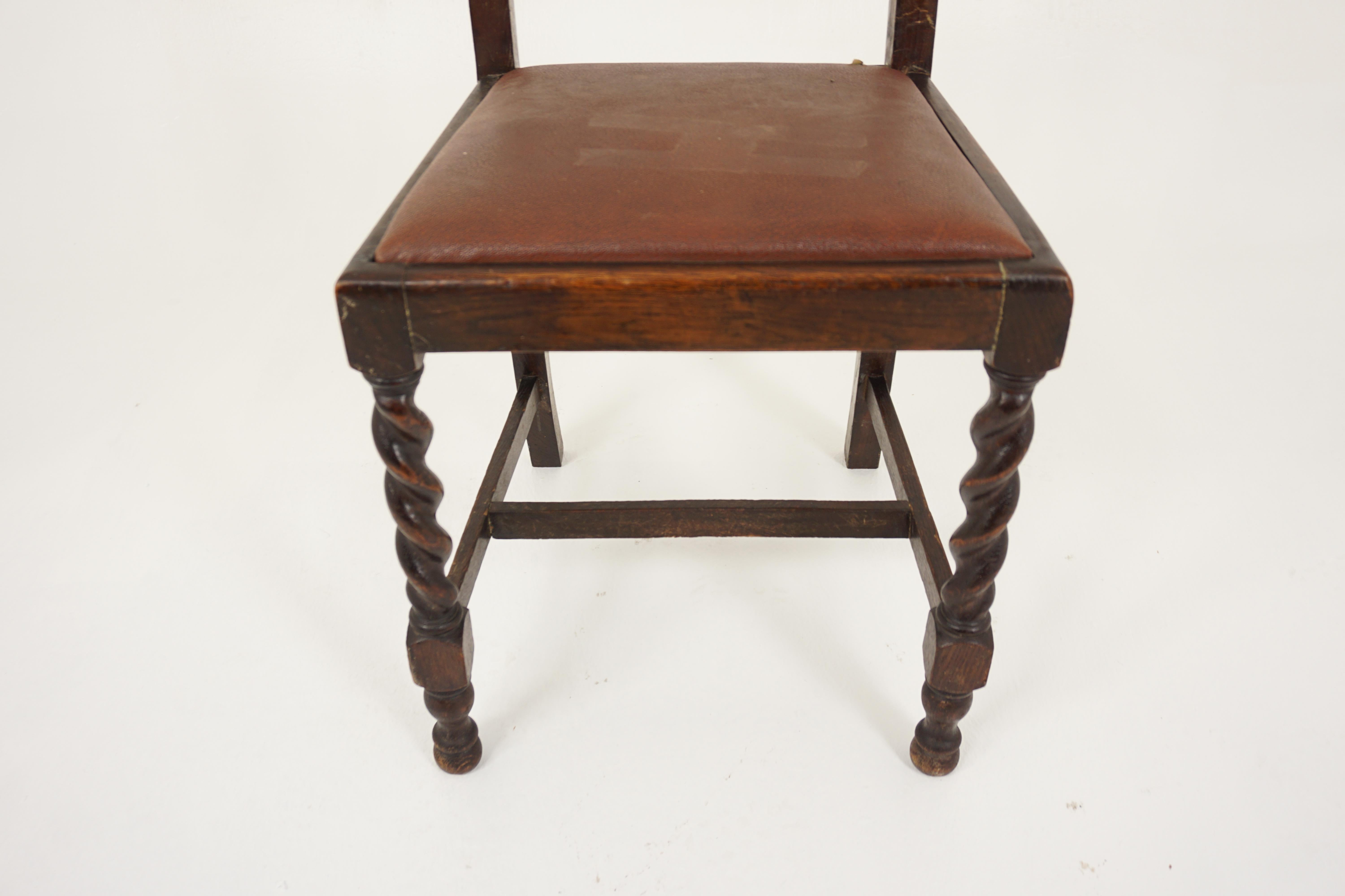 Single Carved Oak Barley Twist Dining Chair, Scotland 1920, H007 1