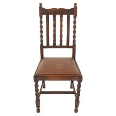 Antique Single Carved Oak Barley Twist Dining Chair, Scotland 1920, H007