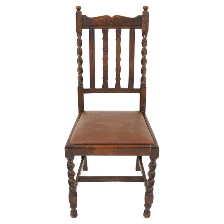 Single Carved Oak Barley Twist Dining Chair, Scotland 1920, H007 For Sale at 1stDibs