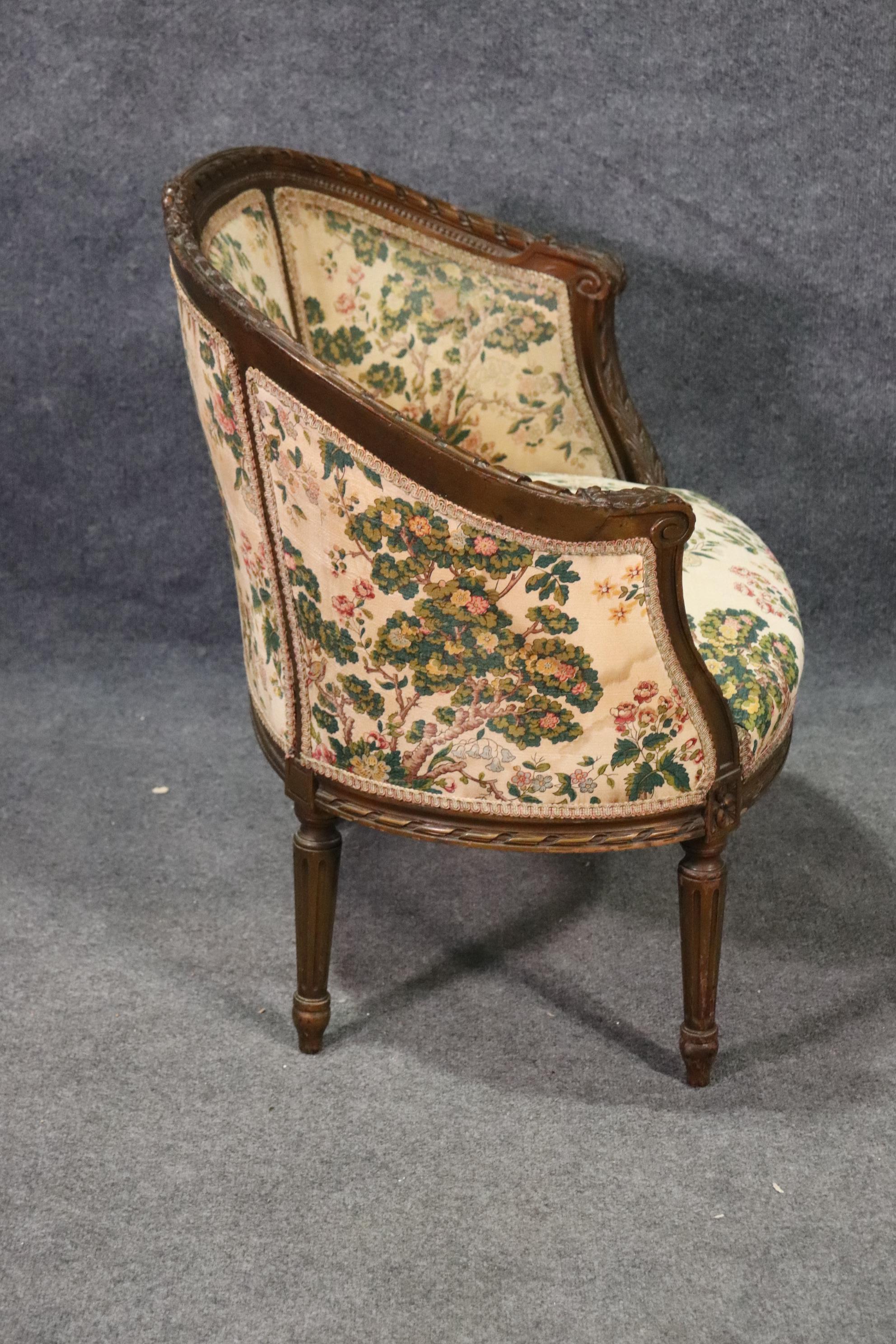 This is a gorgeous small carved Louis XVI chair. The chair can be used in a bedroom or as a vanity chair or just for use as an occasional chair. The chair measures: 31 tall x 32 wide x 24 deep and the seat height is 16.5 inches.