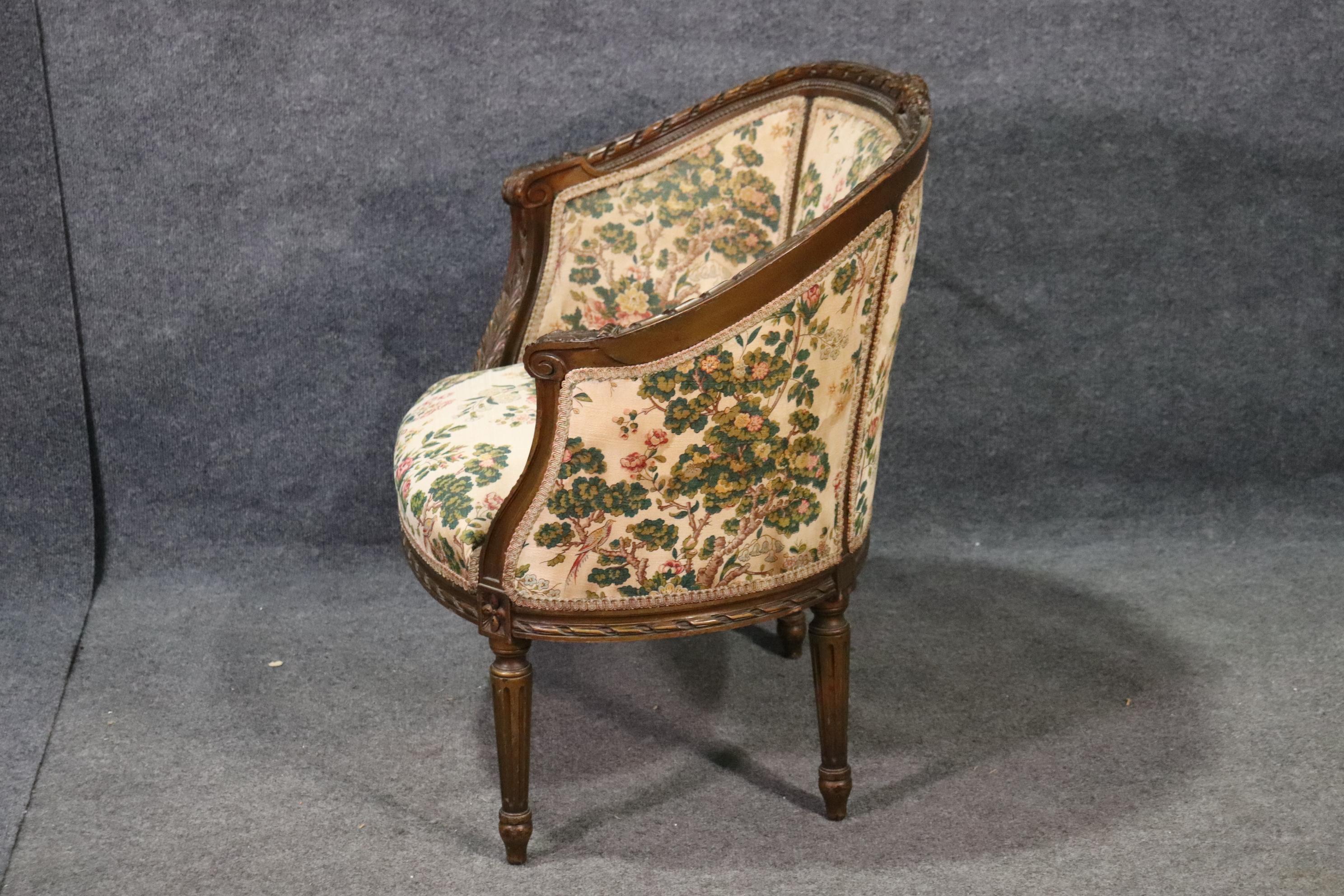 Late 19th Century Single Carved Walnut 1890s Era French Louis XVI Bergère Vanity Boudoir Chair