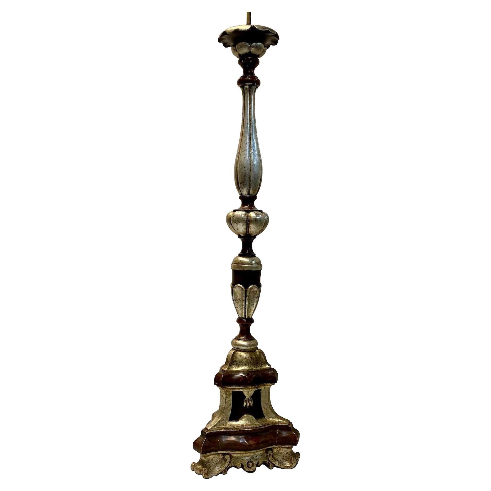 Single Carved Wood Floor Lamp For Sale