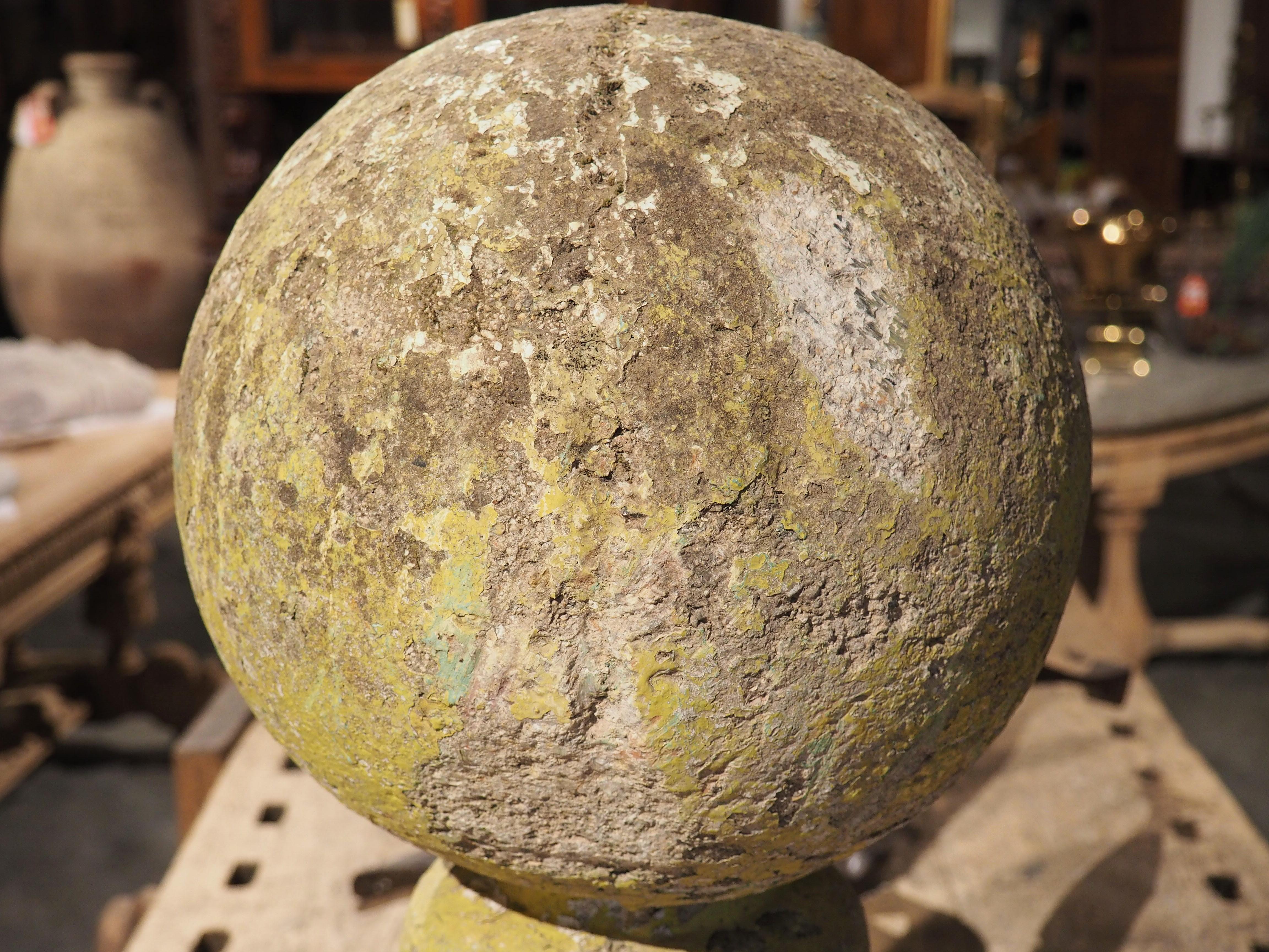 Single Cast Stone Ball Finial Garden Post from France, 1900s 5