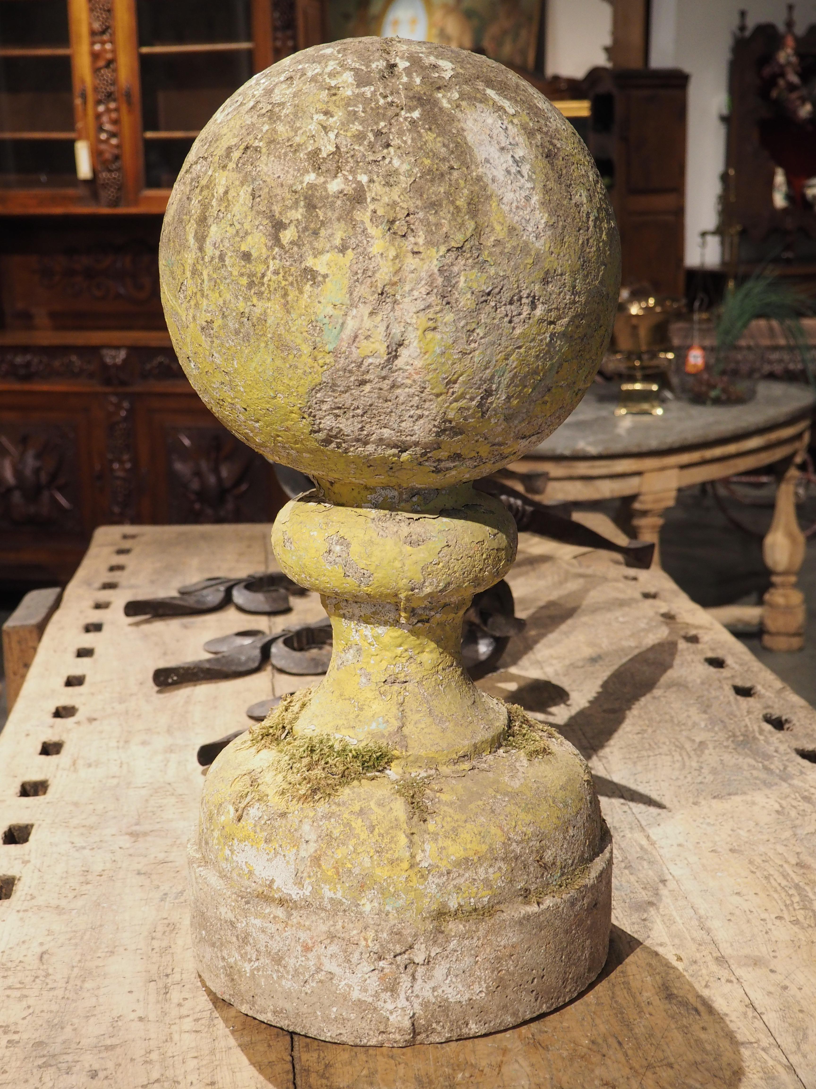Single Cast Stone Ball Finial Garden Post from France, 1900s 6