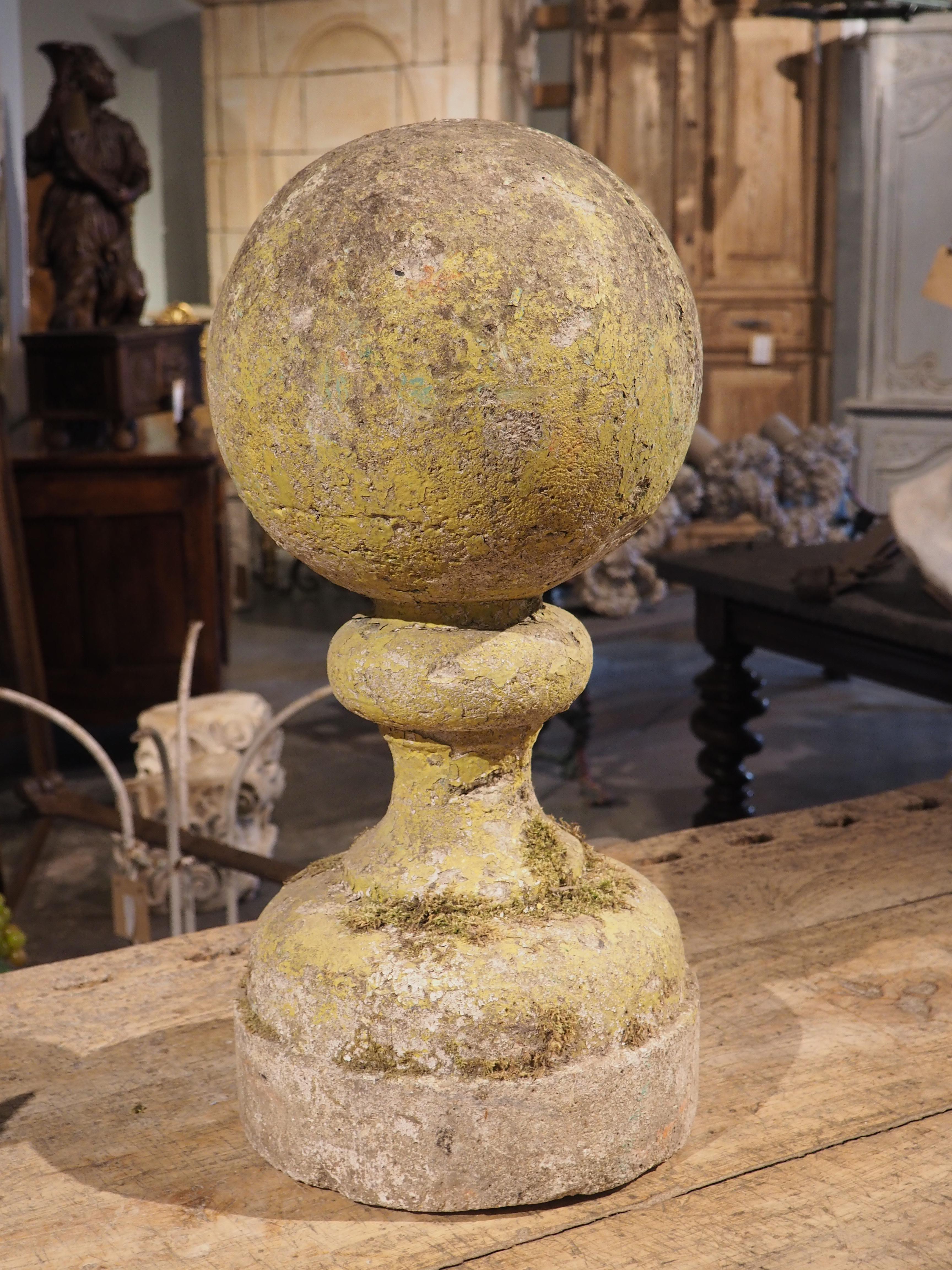 Single Cast Stone Ball Finial Garden Post from France, 1900s 7