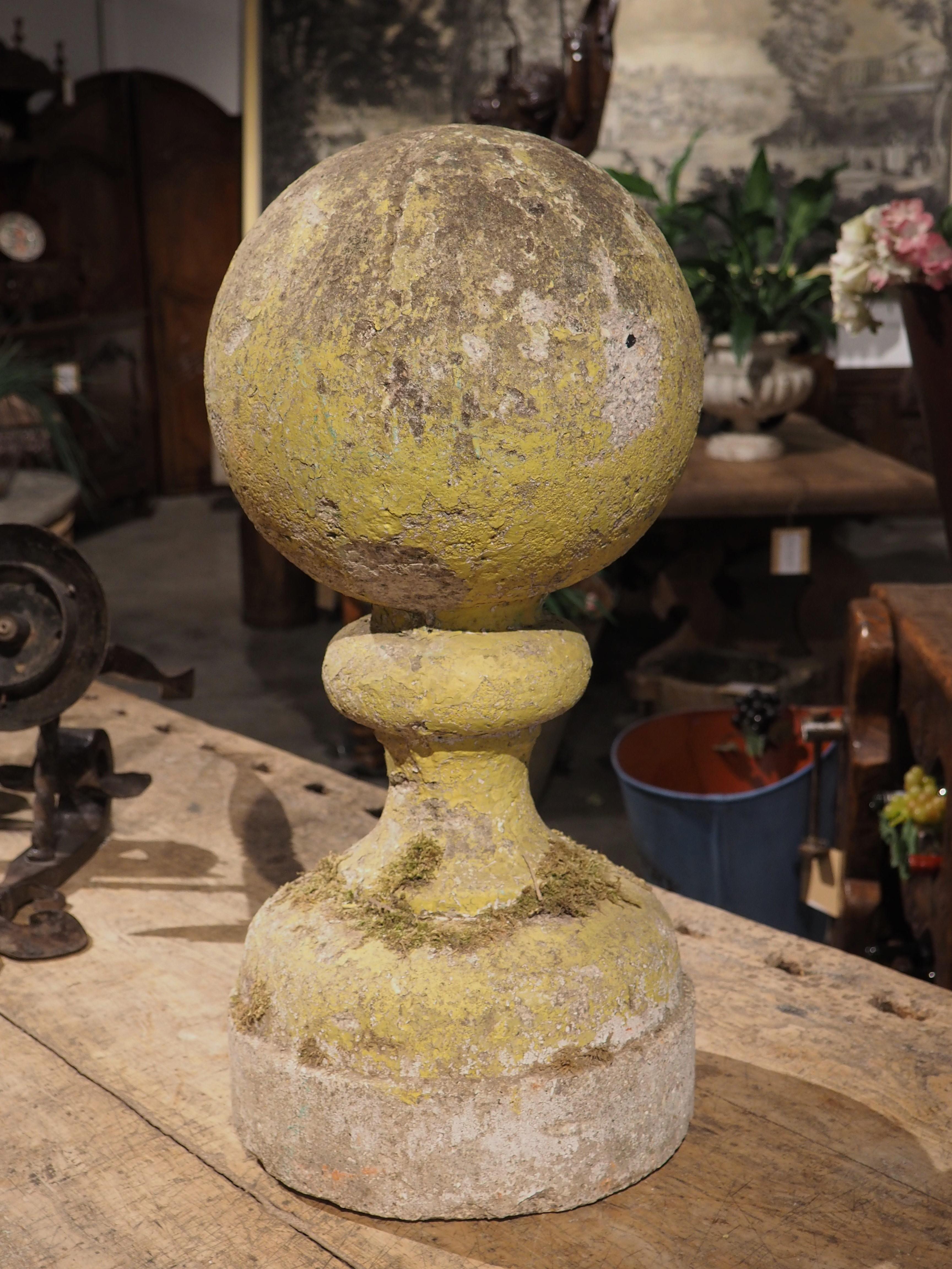 French Single Cast Stone Ball Finial Garden Post from France, 1900s