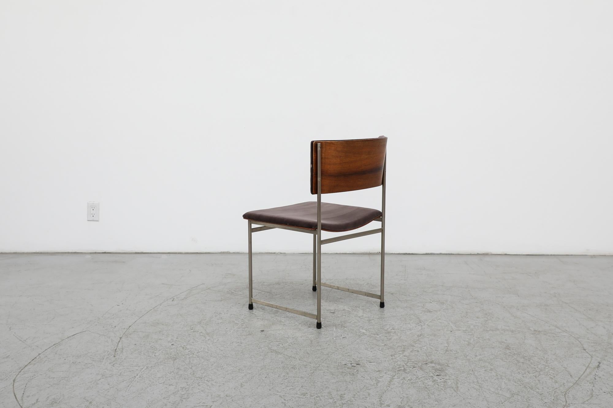 Single Cees Braakman Rosewood and Chrome ‘SM08’ Dining Chair for Pastoe, 1960s In Good Condition For Sale In Los Angeles, CA