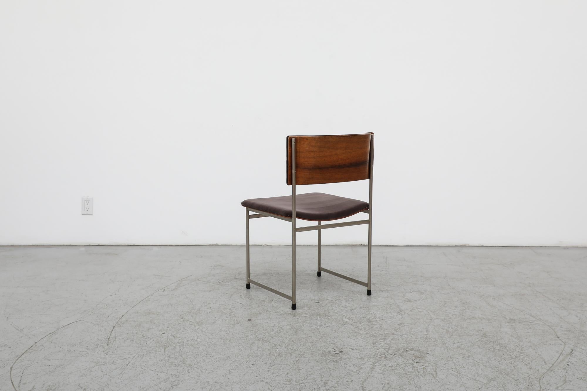Velvet Single Cees Braakman Rosewood and Chrome ‘SM08’ Dining Chair for Pastoe, 1960s For Sale