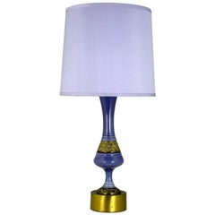 Single  Ceramic Table Lamp In Amethyst And Brass