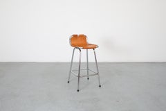 Single Charlotte Perriand Style Leather and Chrome Counter Stool