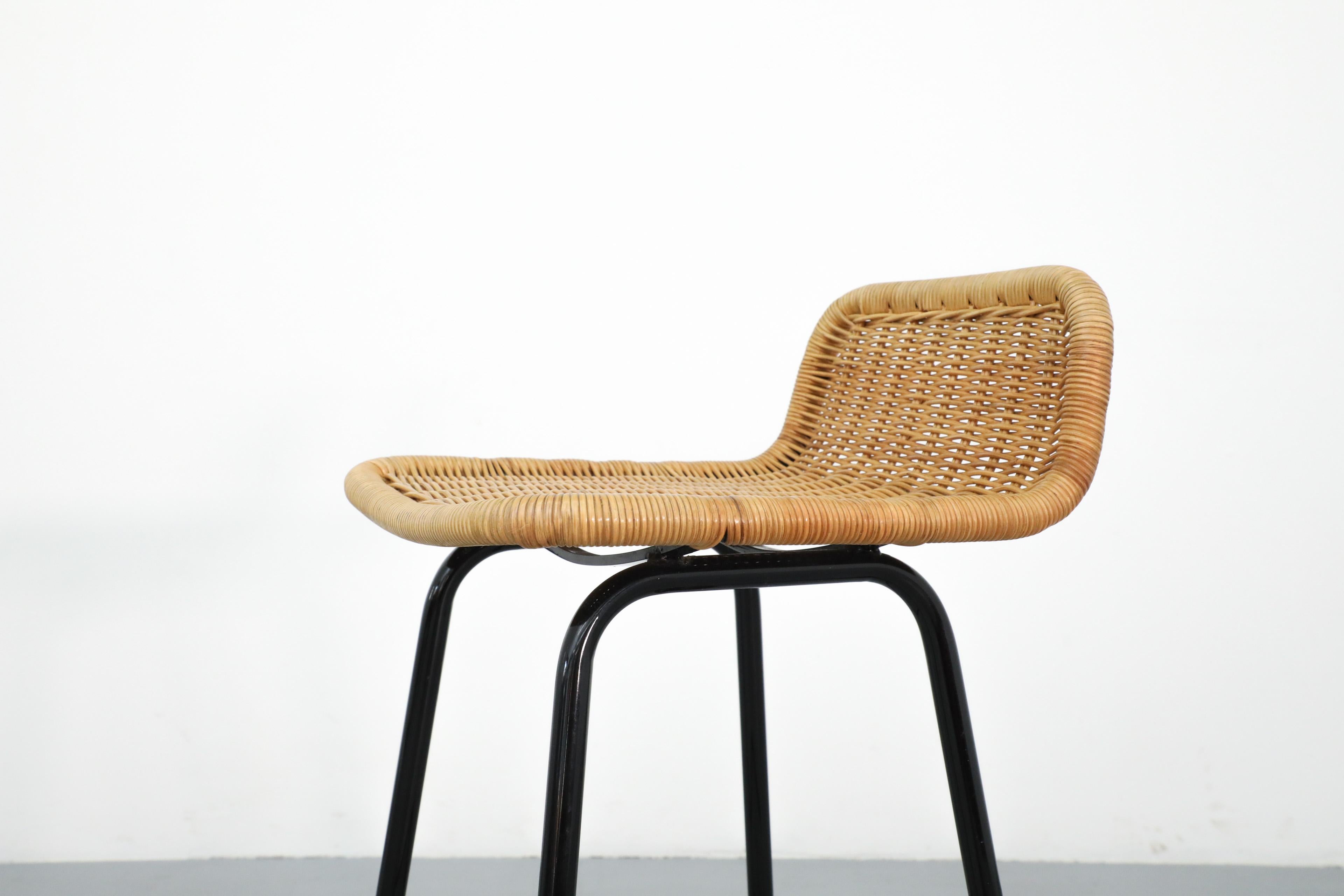 Single Charlotte Perriand Style Wicker Bar Stool by Rohe Noordwolde For Sale 2