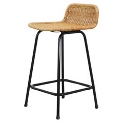 Vintage Single Charlotte Perriand Style Wicker Bar Stool by Rohe Noordwolde