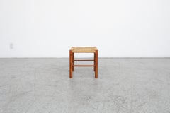 Single Charlotte Perriand Style Wooden Stool with Woven Seat