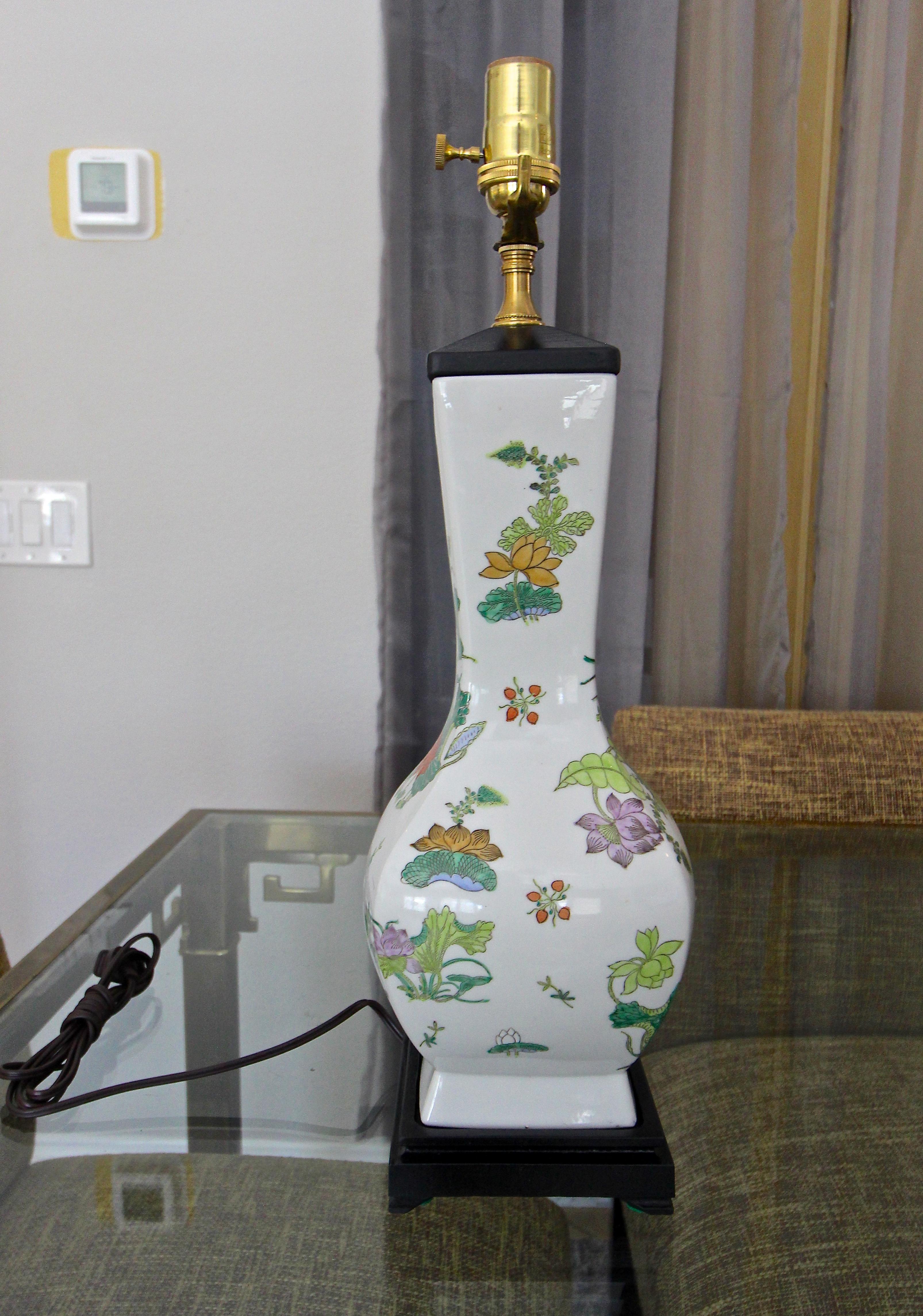Mid-20th Century Single Chinese Asian Famille Rose Porcelain Vase Table Lamp