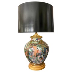 Antique Single Chinese Asian Famille Rose Porcelain Vase Table Lamp