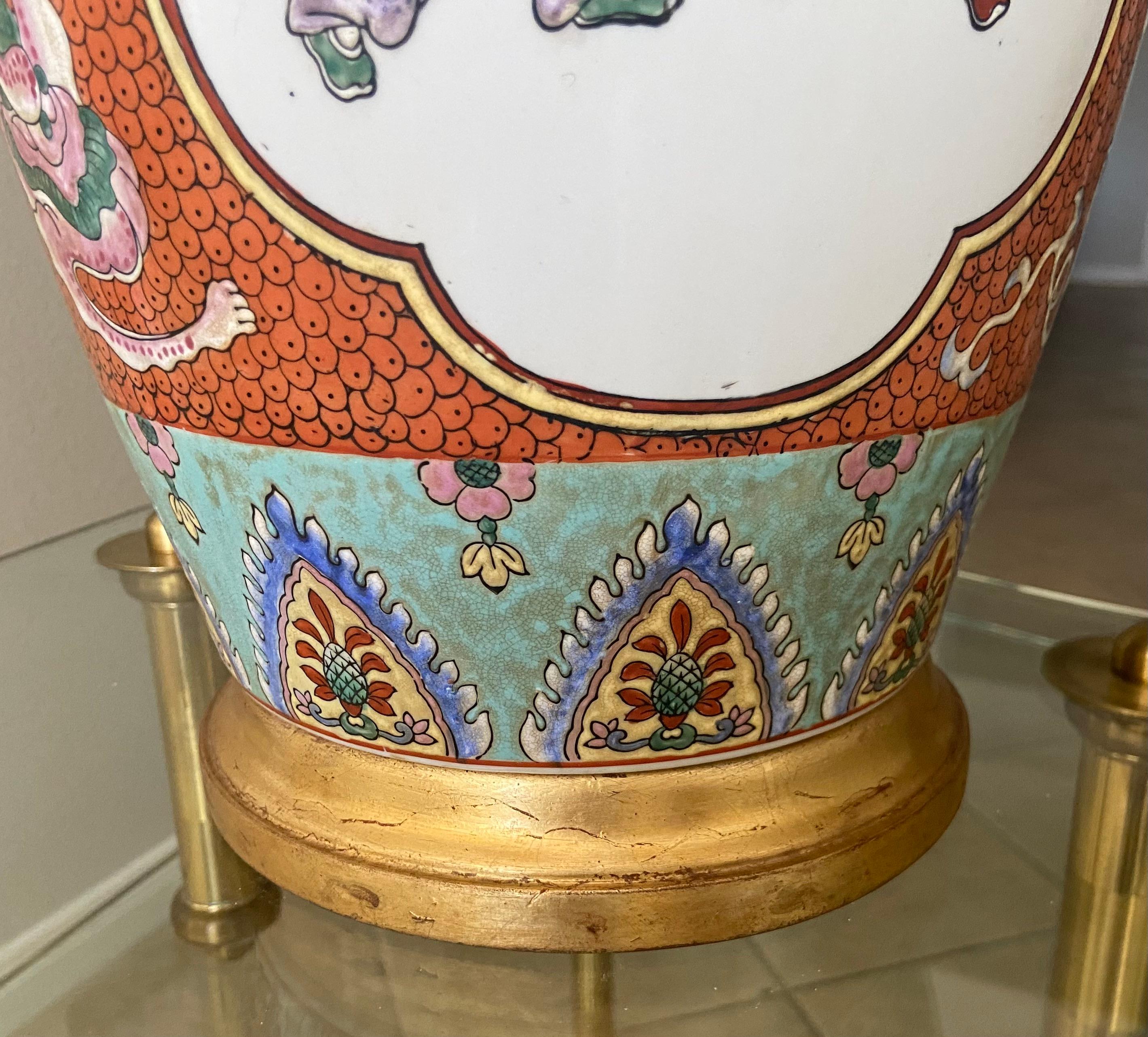 Single Chinese Children Famille Rose Porcelain Table Lamp For Sale 5
