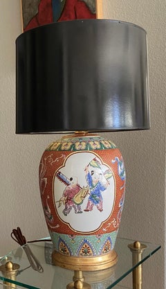 Single Chinese Children Famille Rose Porcelain Table Lamp