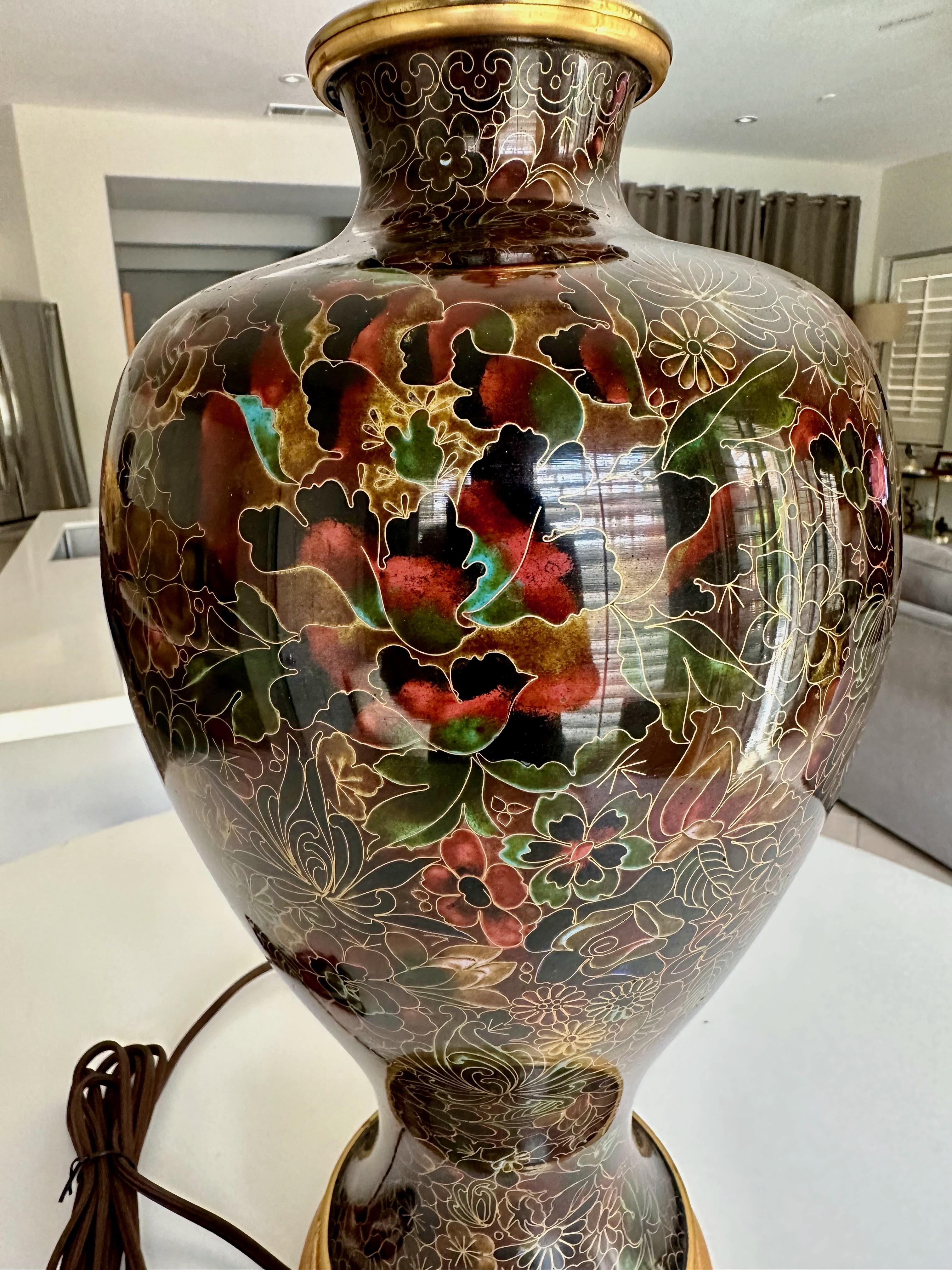 Single Chinese Cloisonné Floral Table Lamp For Sale 7