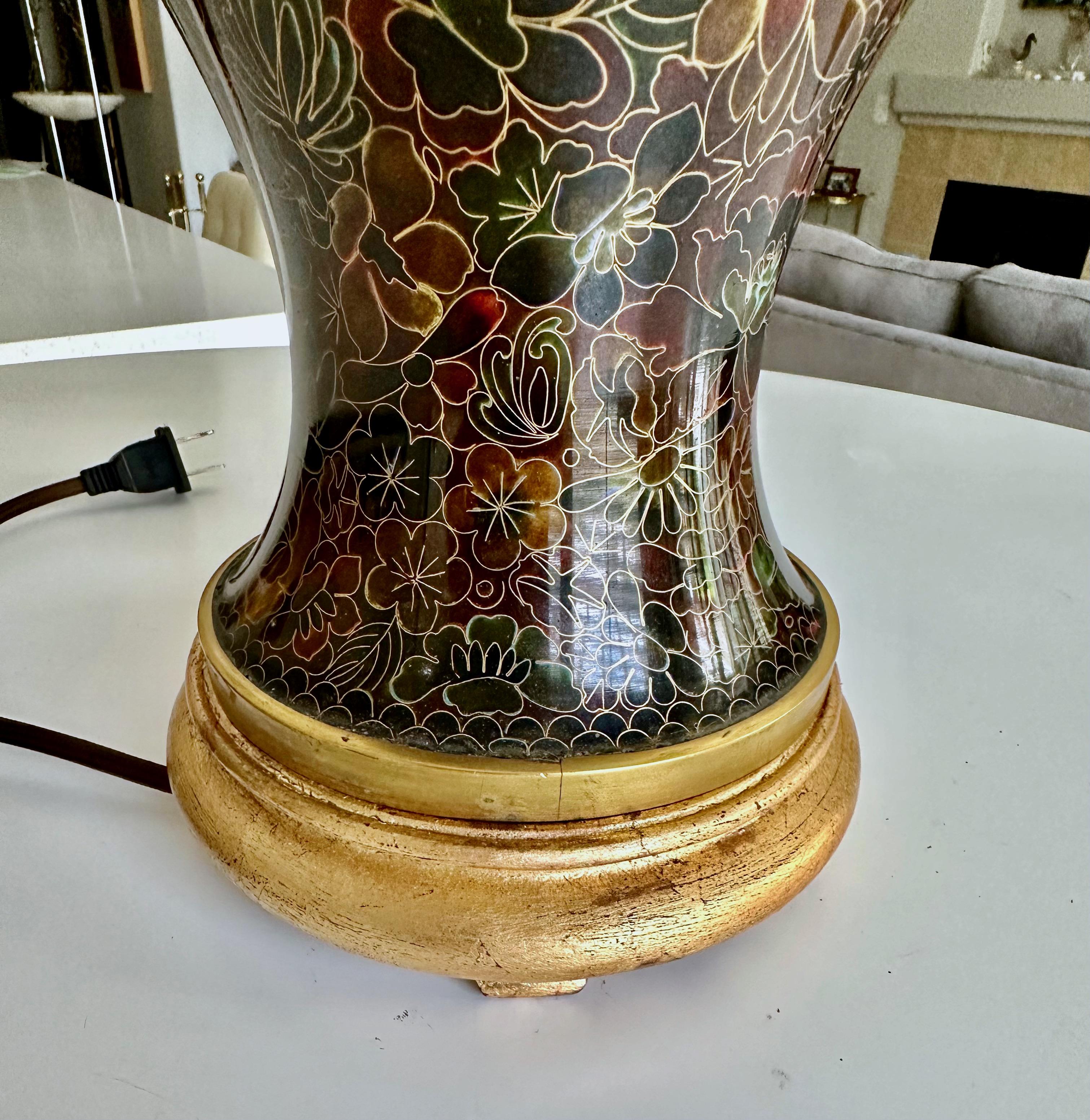 Single Chinese Cloisonné Floral Table Lamp For Sale 2