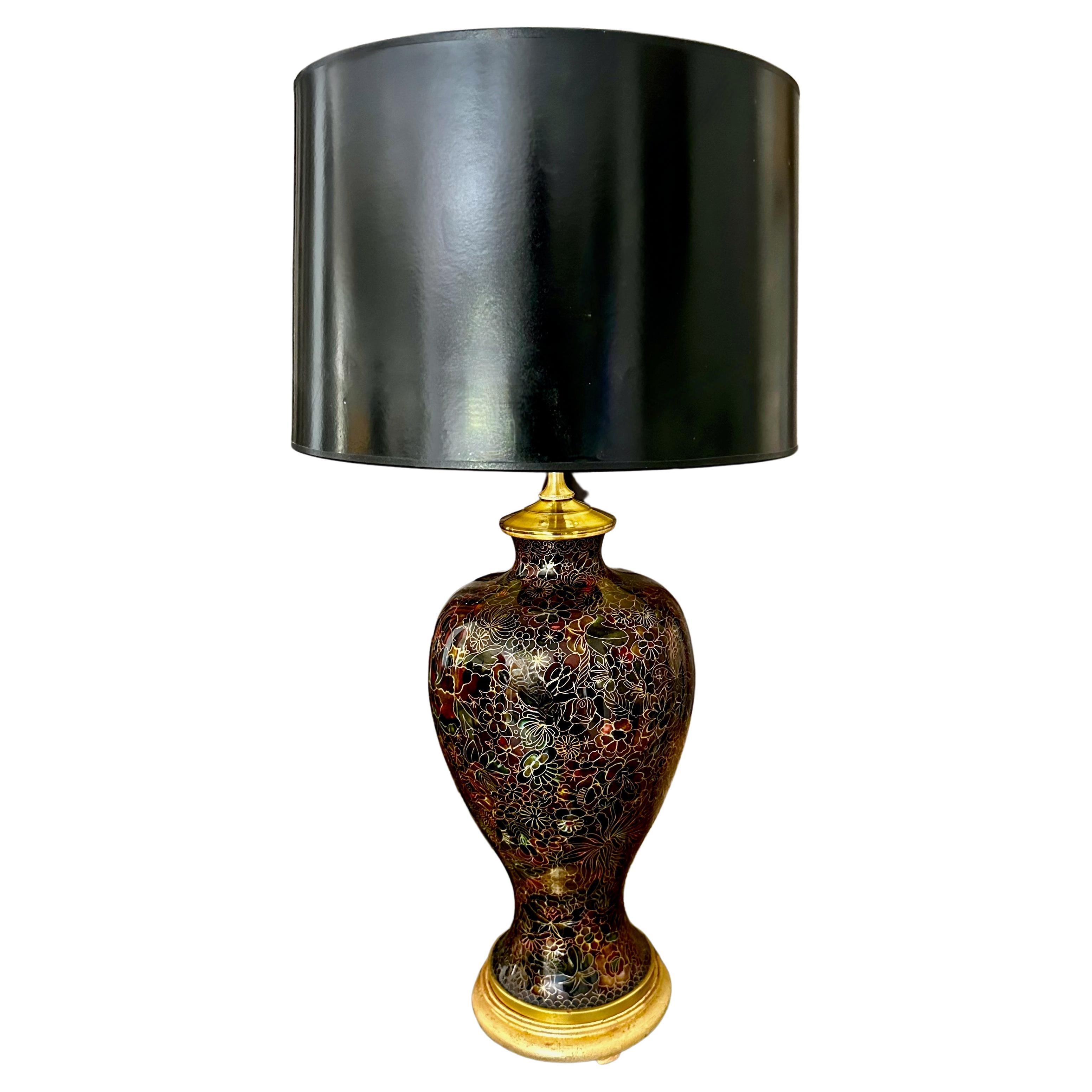 Single Chinese Cloisonné Floral Table Lamp For Sale