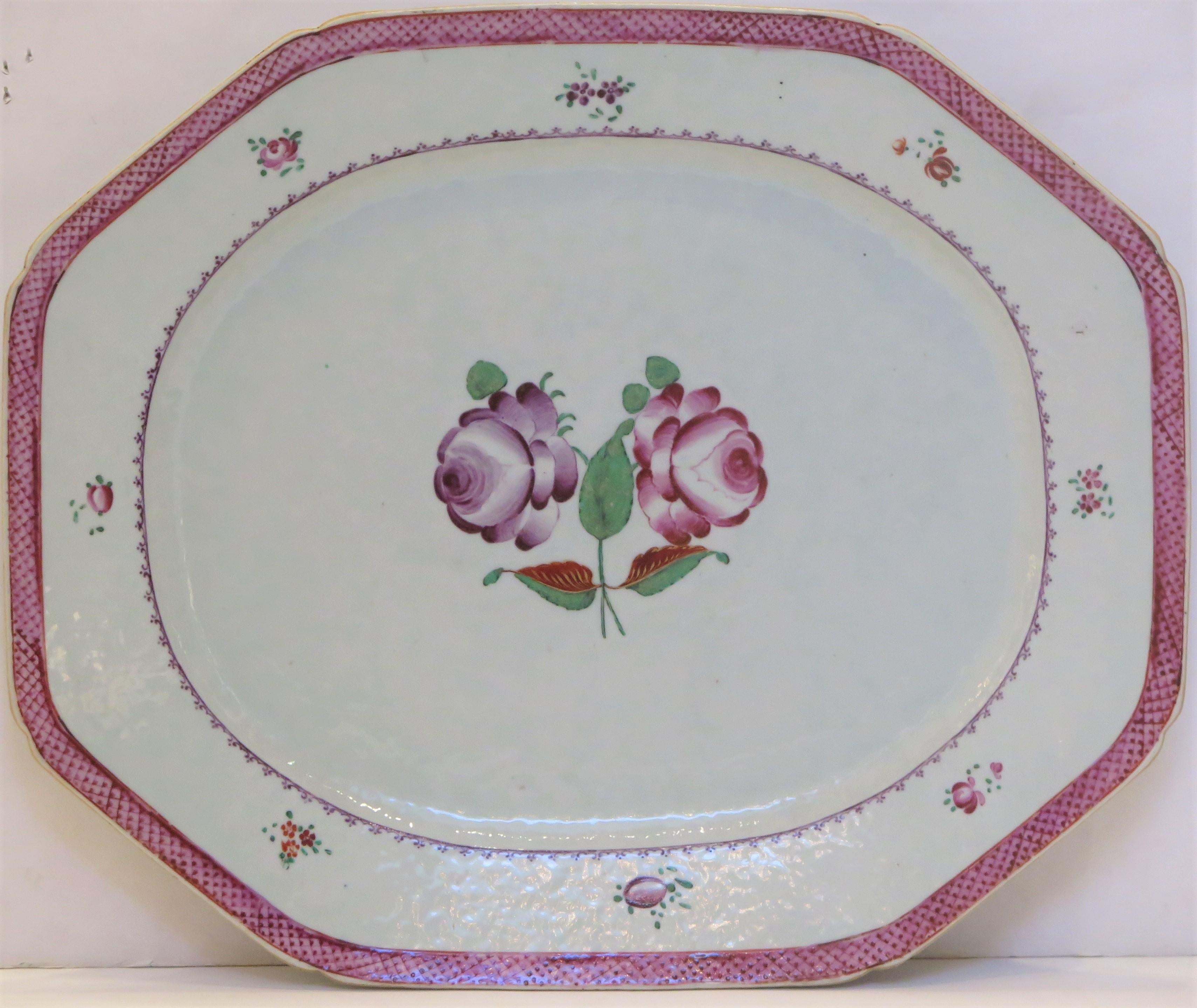SINGLE Chinese Export Platter / Hand-Painted Floral Decoration 5