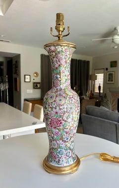 Single Chinese Famille Rose Millefleurs Porcelain Table Lamp