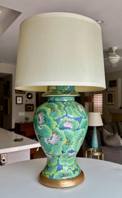 Single Chinese Green Lotus Flower Porcelain Table Lamp