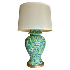 Single Chinese Green Lotus Flower Porcelain Table Lamp