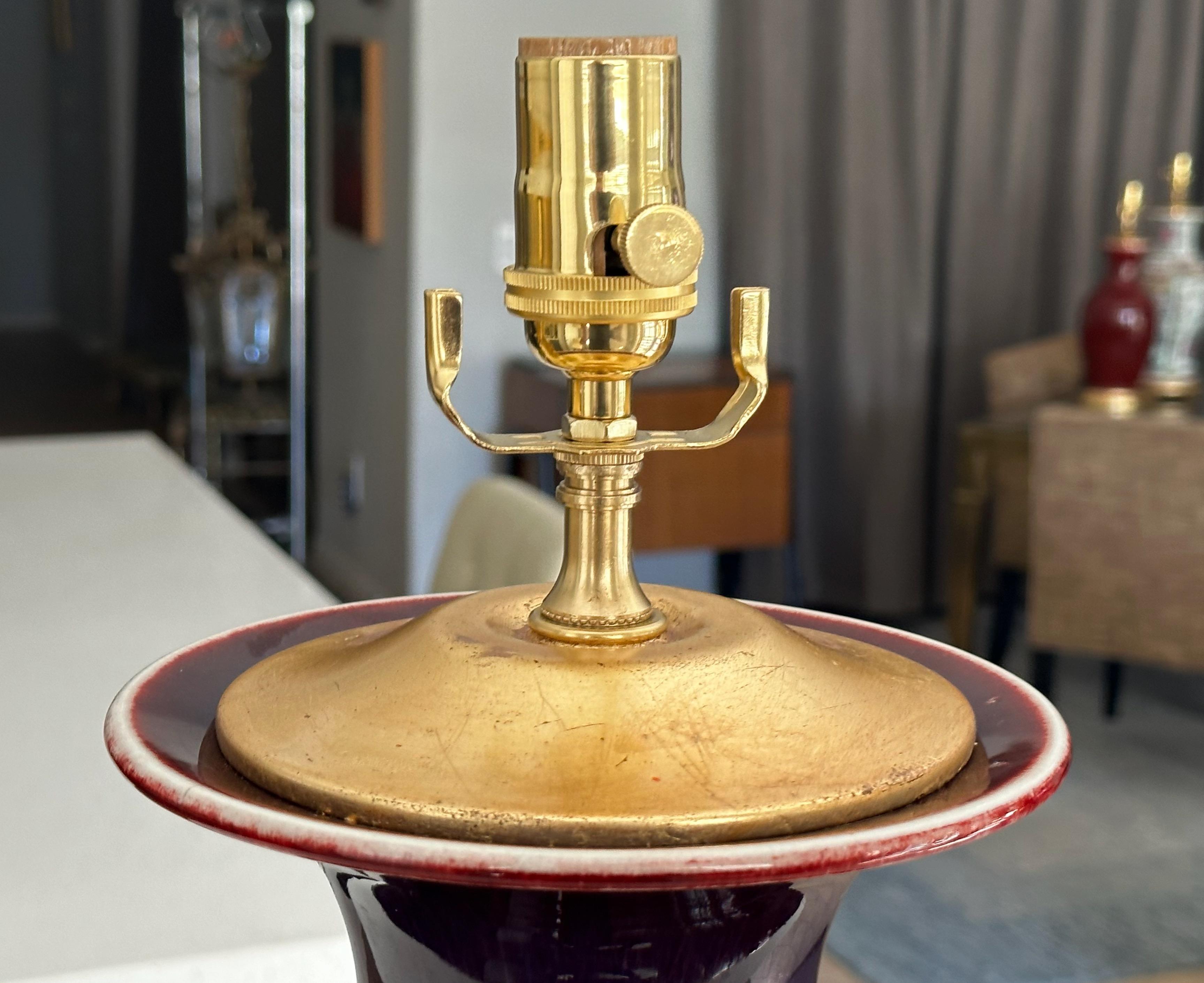 Single Chinese Sang De Boeuf Flambé Oxblood Porcelain Table Lamp For Sale 7