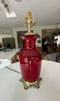 Single Chinese Sang De Boeuf Flambé Oxblood Porcelain Table Lamp