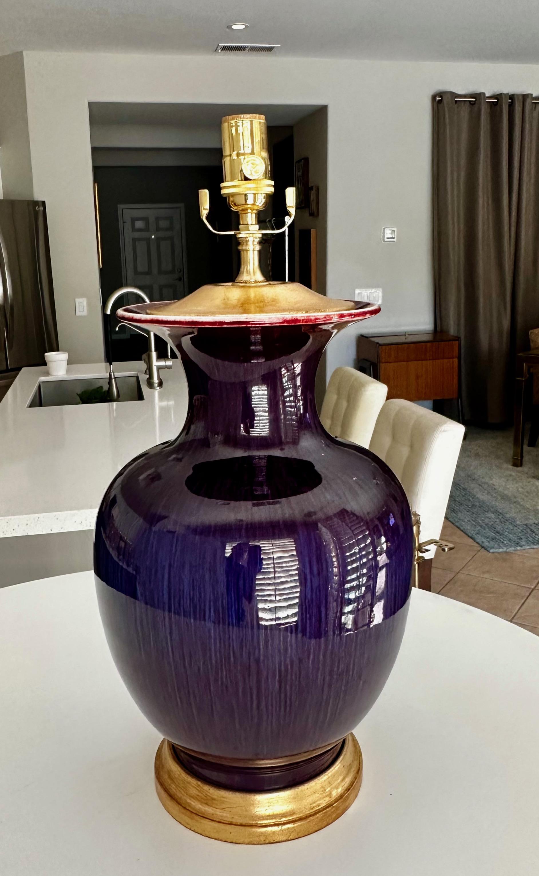 20th Century Single Chinese Sang De Boeuf Flambé Oxblood Porcelain Table Lamp For Sale