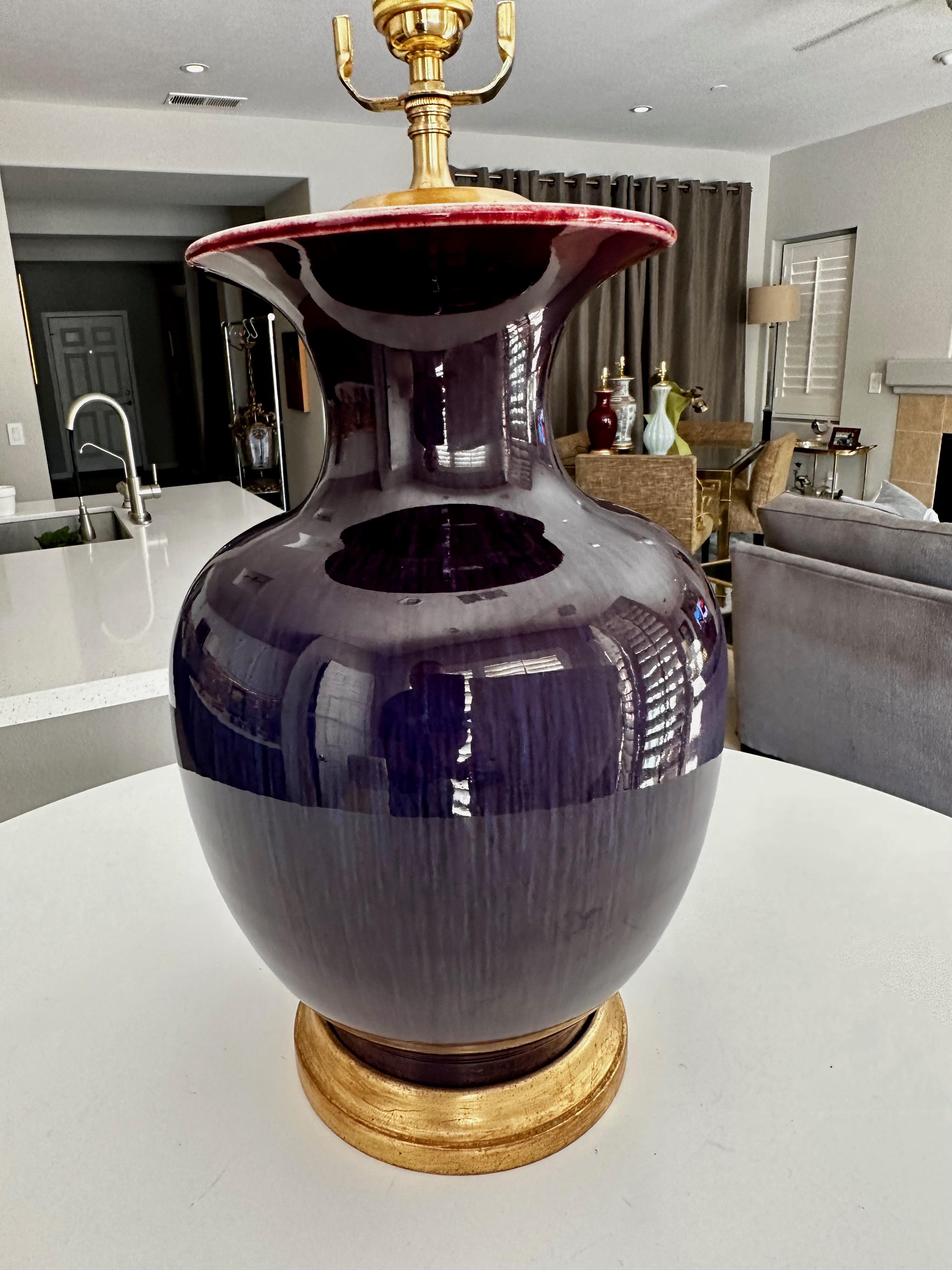 Single Chinese Sang De Boeuf Flambé Oxblood Porcelain Table Lamp For Sale 3